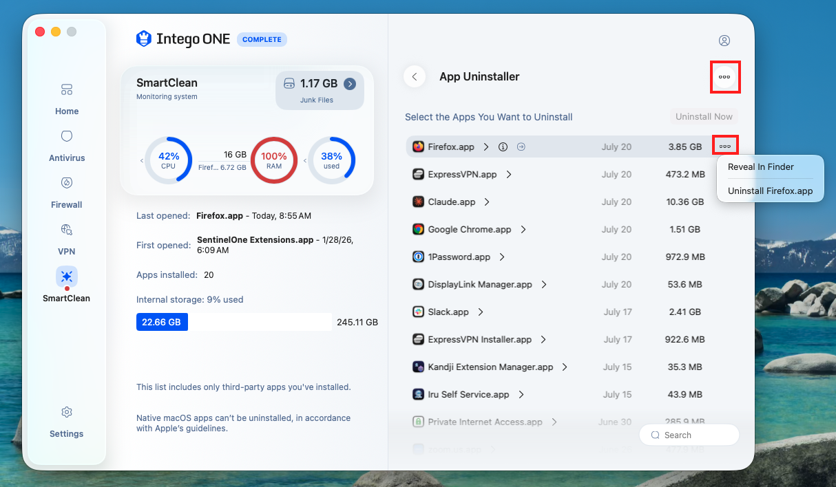 SmartClean - Uninstaller Reveal in Finder option.png