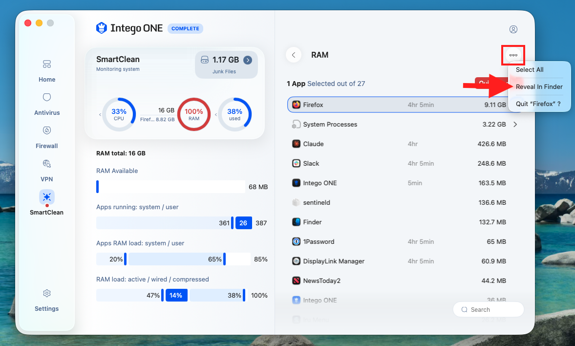 SmartClean - RAM Reveal in Finder option.png